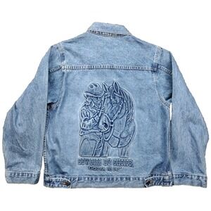 Vtg Cowboy by Choice "Cowgirl By Choice Gotta Ride" Denim Jacket Western Sz M